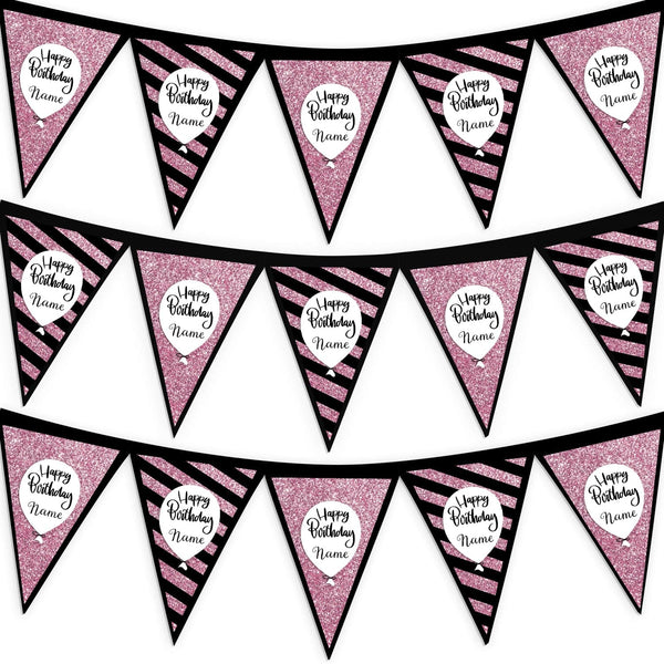 Personalised Birthday Pink Printed Glitter - 3m Fabric Photo Bunting