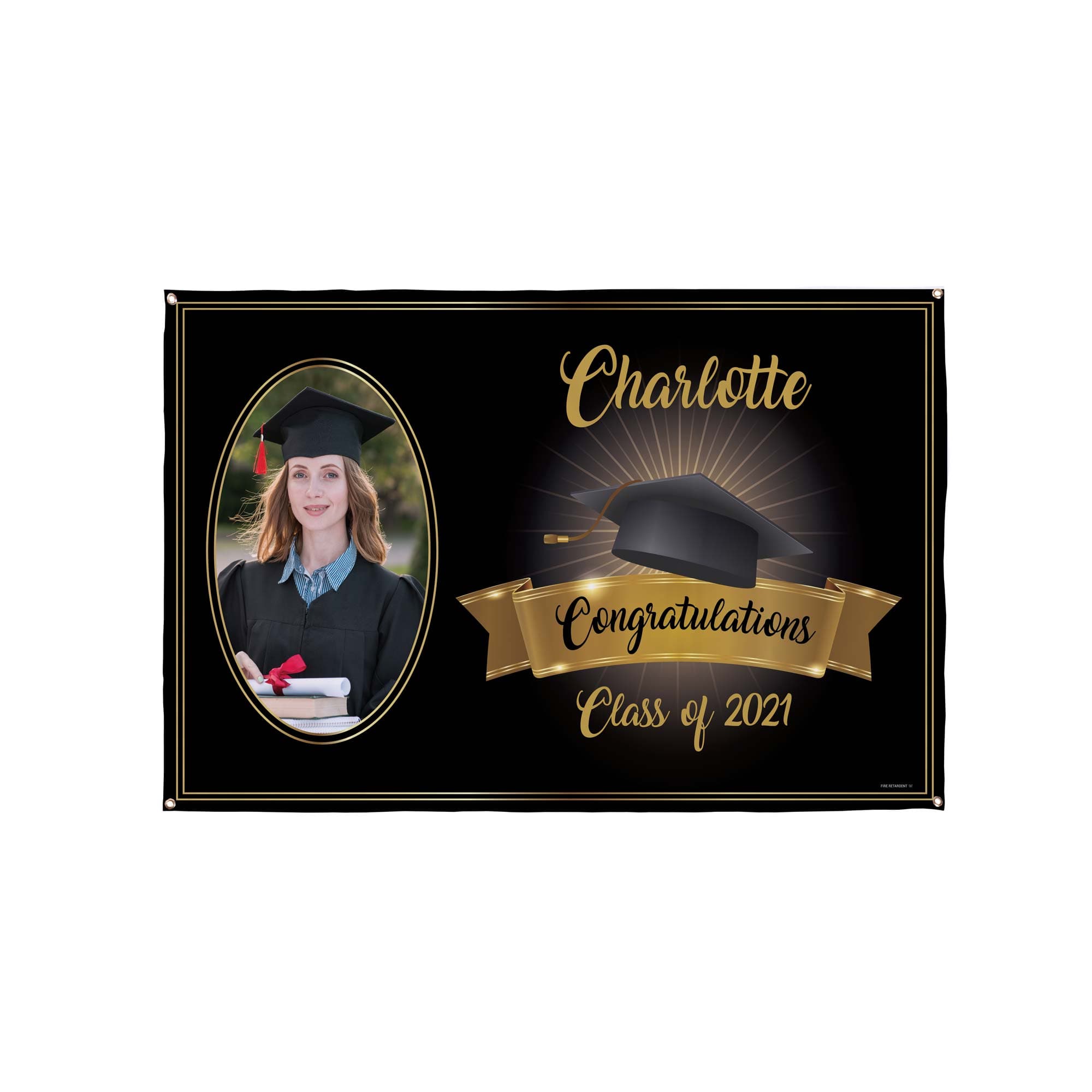 Black and Gold Graduation Banner - 5ft x 3ft