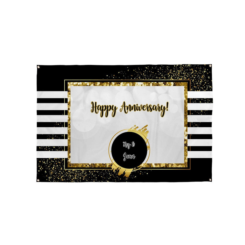Personalised Text - White Stripes - Gold Glitter Party Backdrop - 5ft x 3ft