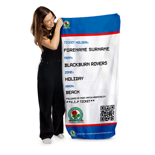 Blackburn Rovers FC - Ticket Personalised Lightweight, Microfibre Beach Towel - 150cm x 75cm - Officially Licenced