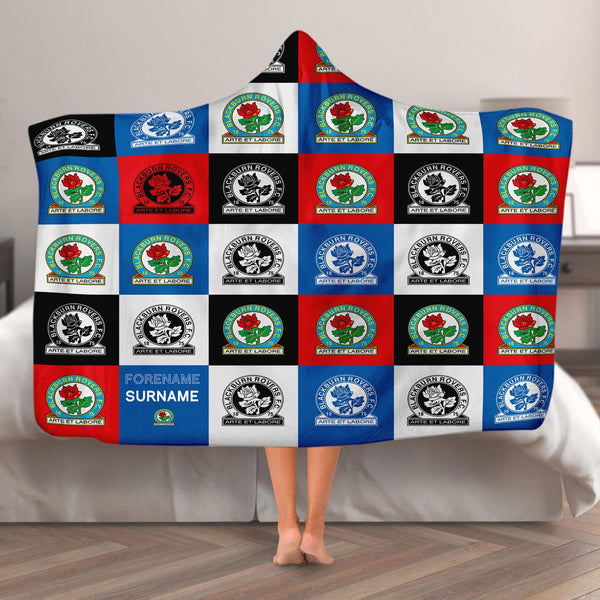 Blackburn Rovers FC - Chequered Adult Hooded Fleece Blanket - Officially Licenced