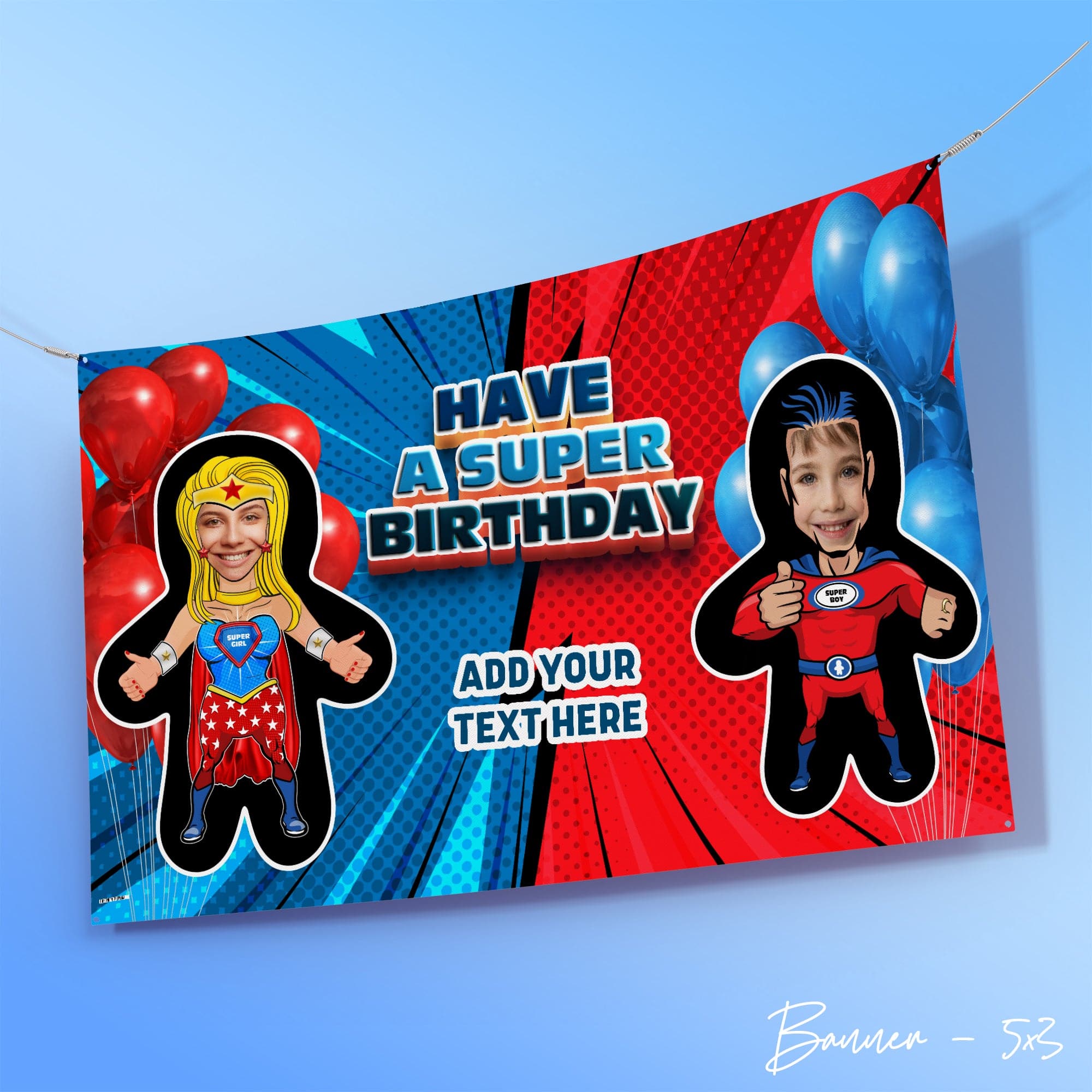 Superhero Battle - Mini Me World - Add Any Text And Your Face - 5FT X 3FT