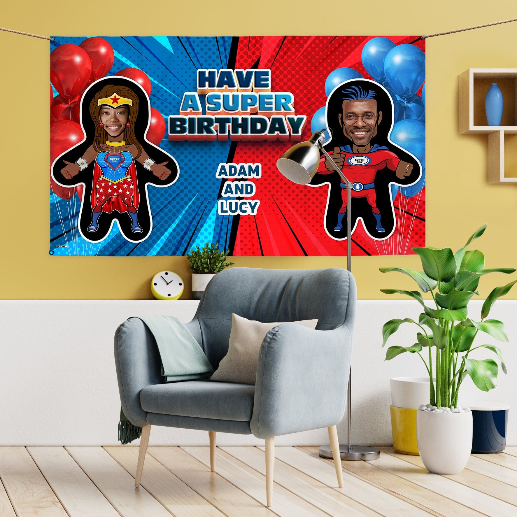 Superhero Battle - Mini Me World - Add Any Text And Your Face - 5FT X 3FT