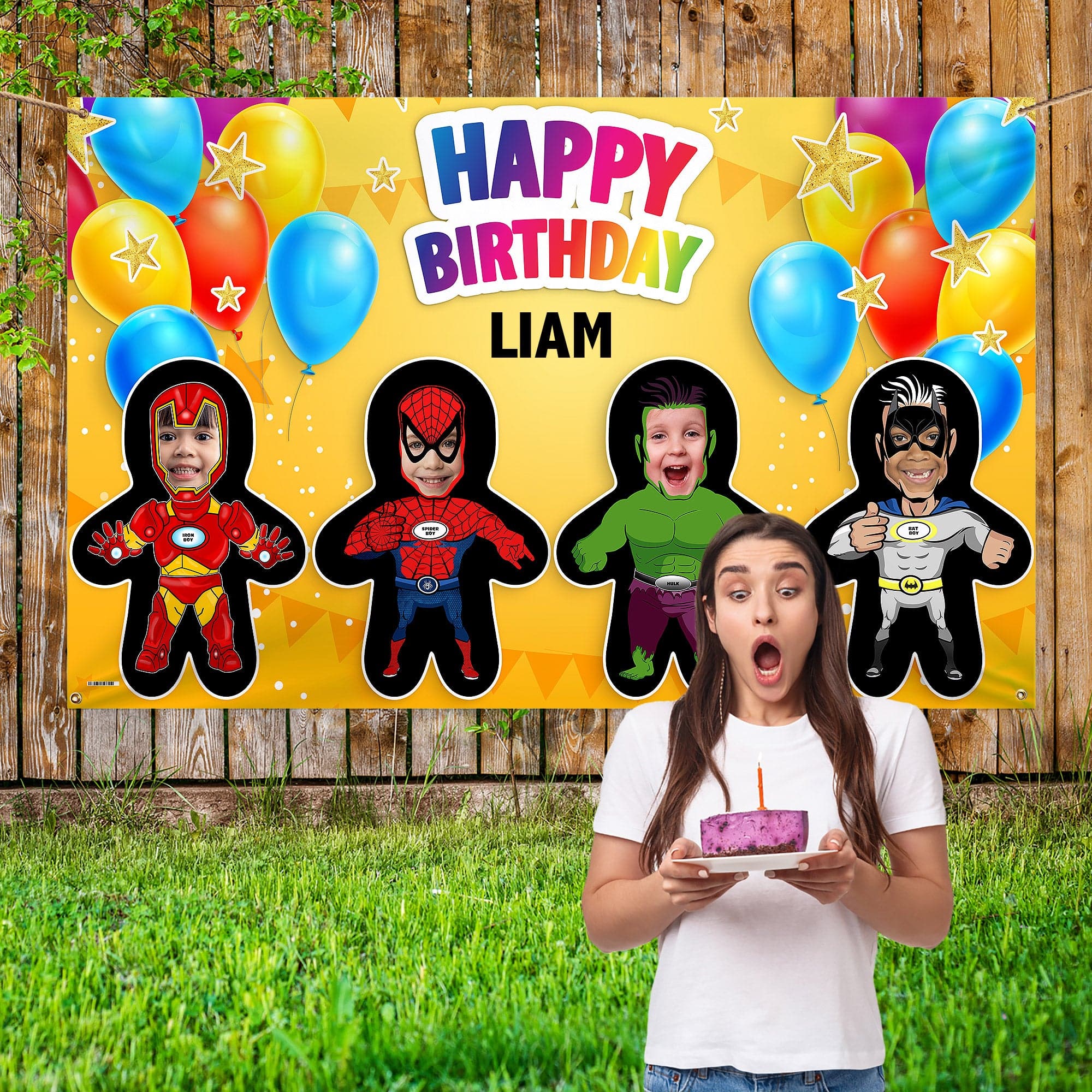 Superhero's - Mini Me World - Add Any Text And Your Face - 5FT X 3FT