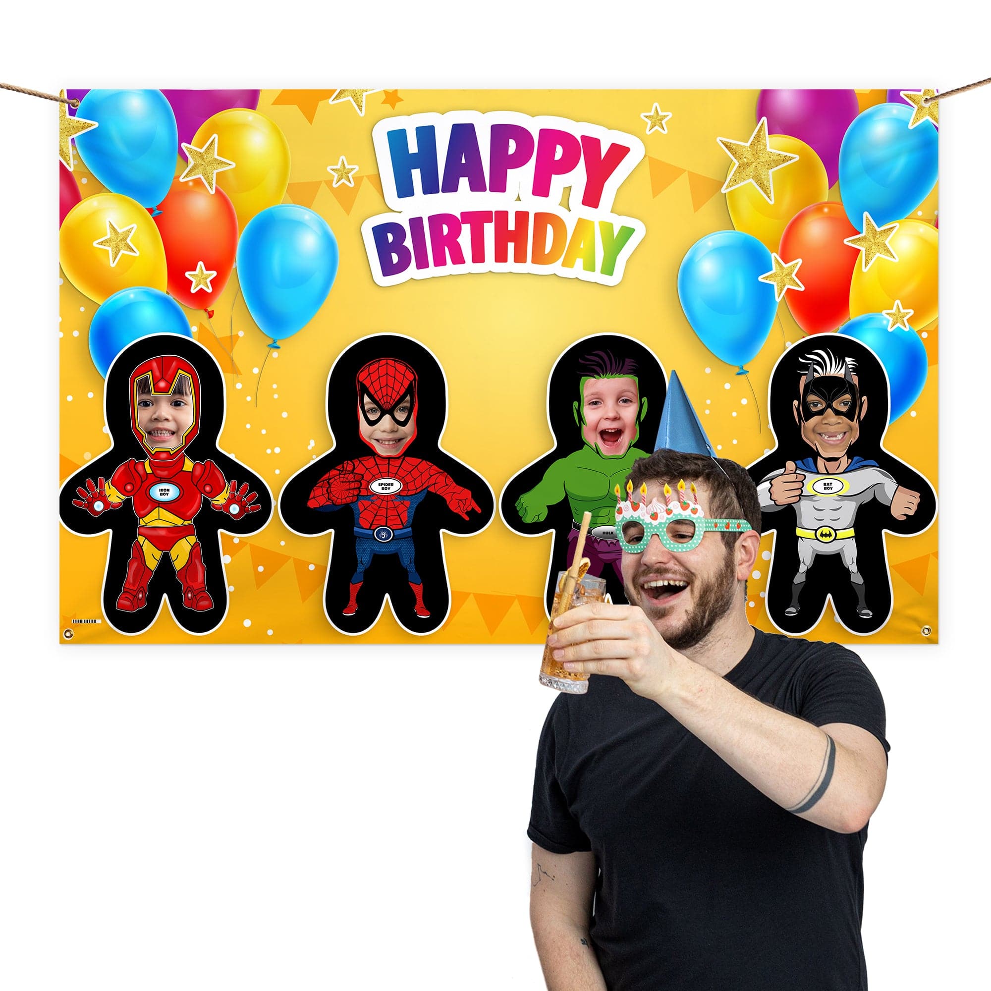 Superhero's - Mini Me World - Add Any Text And Your Face - 5FT X 3FT