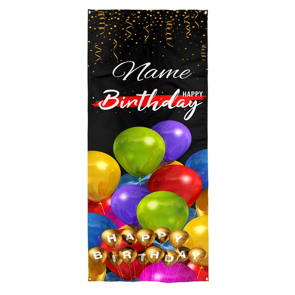Personalised Text - Colourful Balloons - Birthday Door Banner