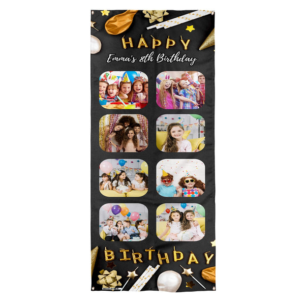Personalised Text - Gold Party - Birthday 12 Photo Door Banner