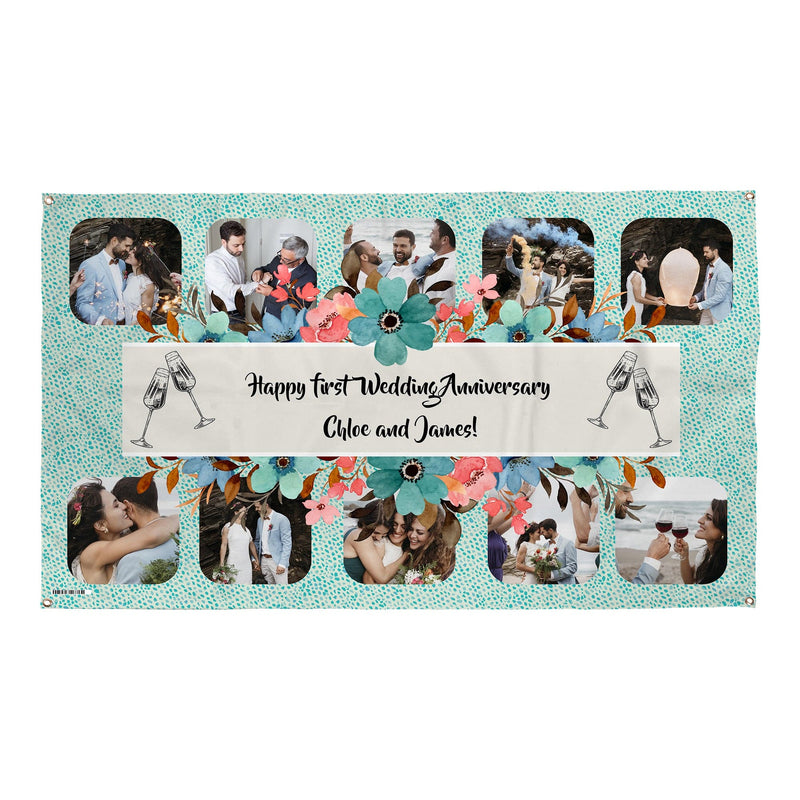 Any occasion photo banner - Blue dot floral - Edit text - 5FT X 3FT