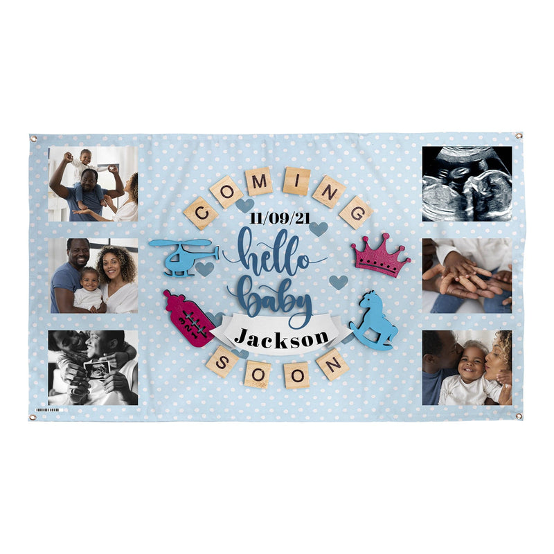 Blue Coming Soon - Baby Photo Banner - Edit Text - 5FT X 3FT