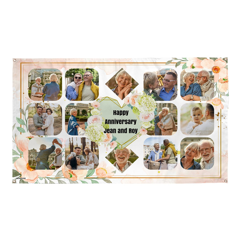 Any occasion photo banner - Blush floral hearts - Edit text - 5FT X 3FT