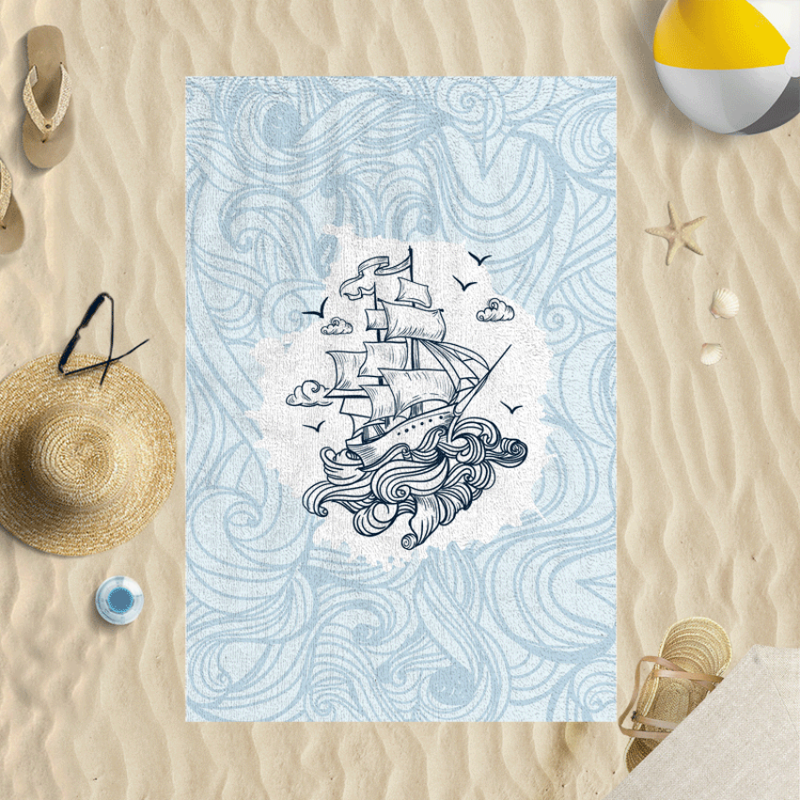 Personalised Beach Towels - Boat & Waves