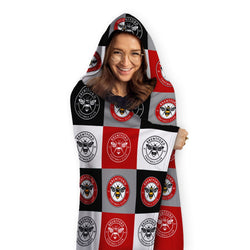 Brentford FC - Chequered Adult Hooded Fleece Blanket - Officially Licenced
