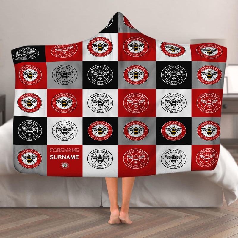 Brentford FC - Chequered Adult Hooded Fleece Blanket - Officially Licenced