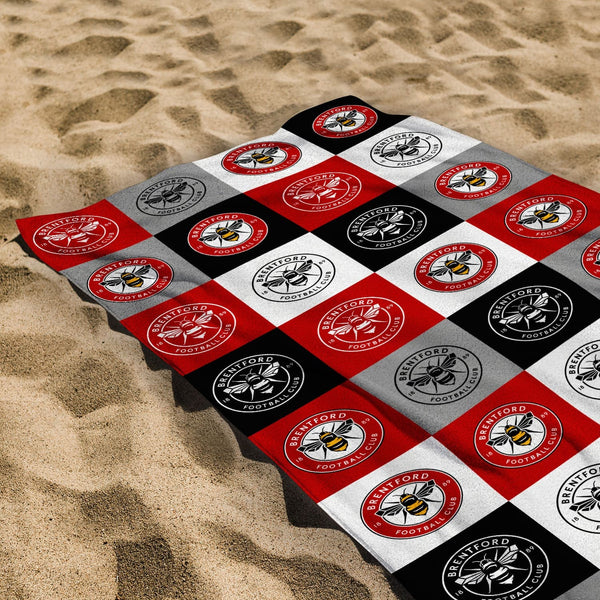 Brentford FC Chequered - Personalised Beach Towel 