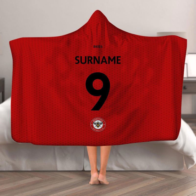 Brentford FC - Name and Number Adult Hooded Fleece Blanket - Officially Licenced
