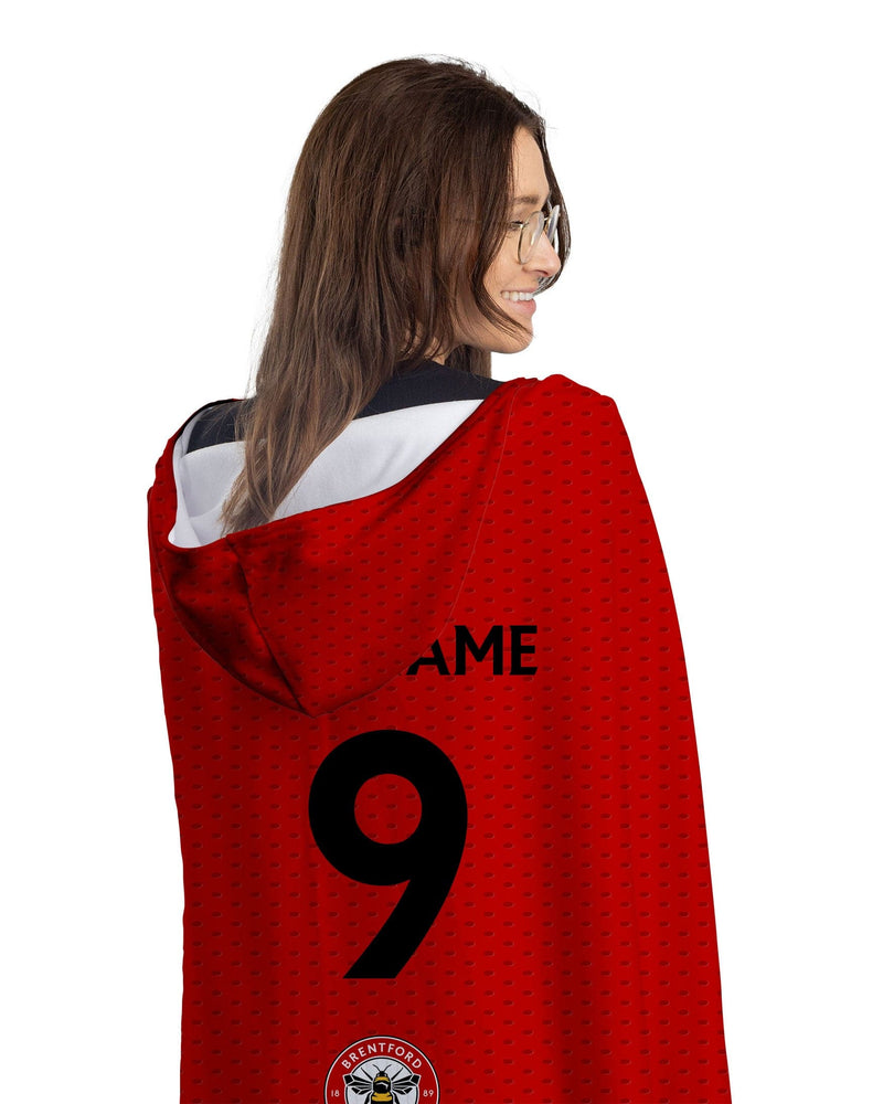Brentford FC - Name and Number Adult Hooded Fleece Blanket - Officially Licenced