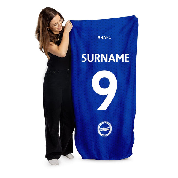 Brighton and Hove FC Name Number - Personalised Beach Towel - 150cm x 75cm - Officially Licenced