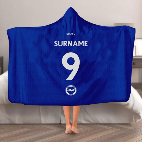 Brighton and Hove FC - Name and Number Adult Hooded Fleece Blanket - Officially Licenced