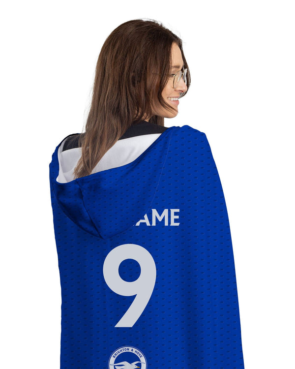 Brighton and Hove FC - Name and Number Adult Hooded Fleece Blanket - Officially Licenced