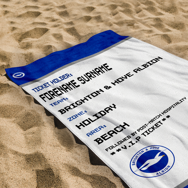 Brighton & Hove Albion FC - Ticket Personalised Lightweight, Microfibre Beach Towel - 150cm x 75cm - Officially Licenced