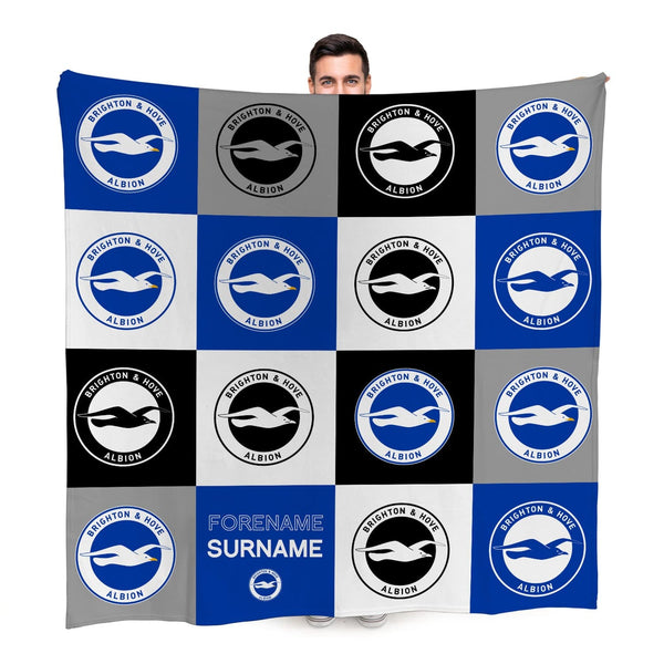 Brighton & Hove Albion FC - Chequered Fleece Blanket - Officially Licenced