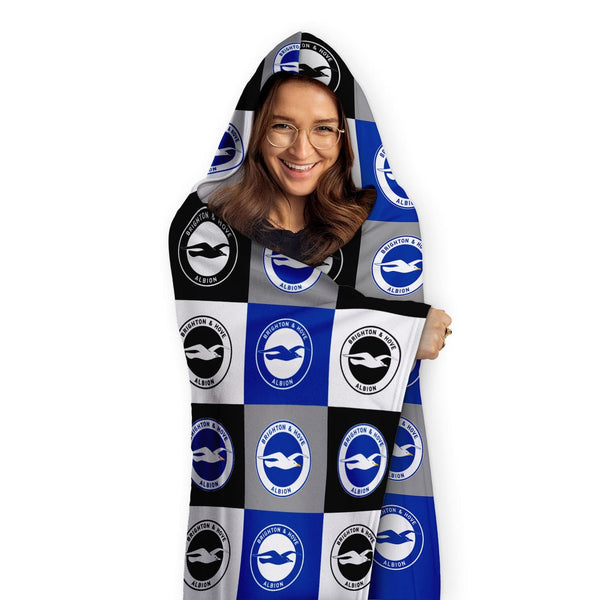 Brighton & Hove Albion FC - Chequered Adult Hooded Fleece Blanket - Officially Licenced