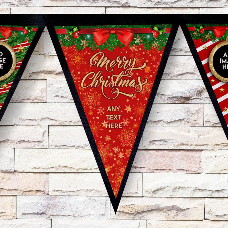 Personalised Christmas Bauble  - 3m Fabric Photo Bunting With 15 Individual Triangles