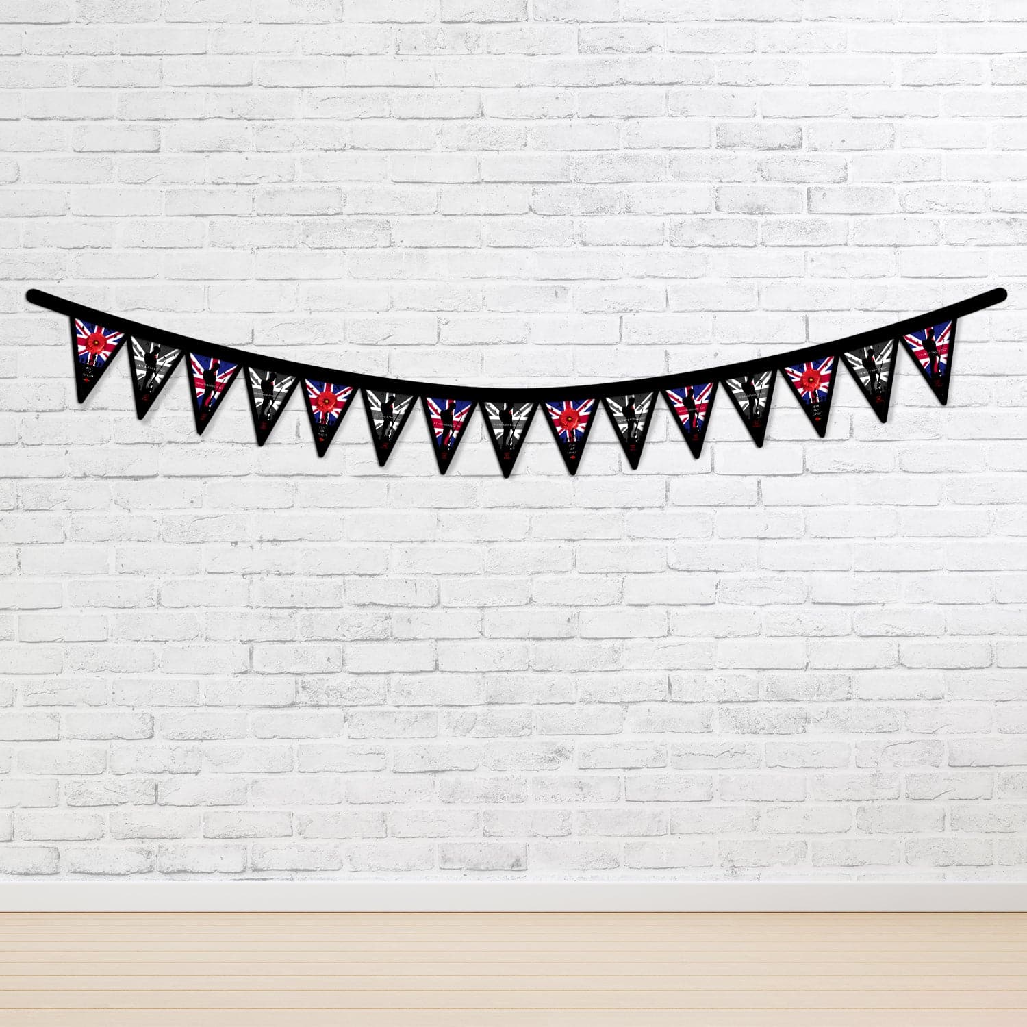 Remembrance Day 4 Repeat Pattern - 3m Fabric Bunting With 15 Individual Triangles