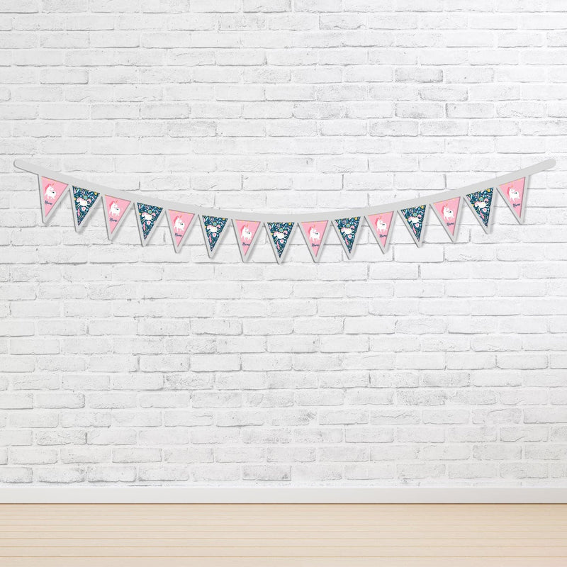 Personalised Pink Unicorn - 3m Fabric Bunting With 15 Individual Triangles