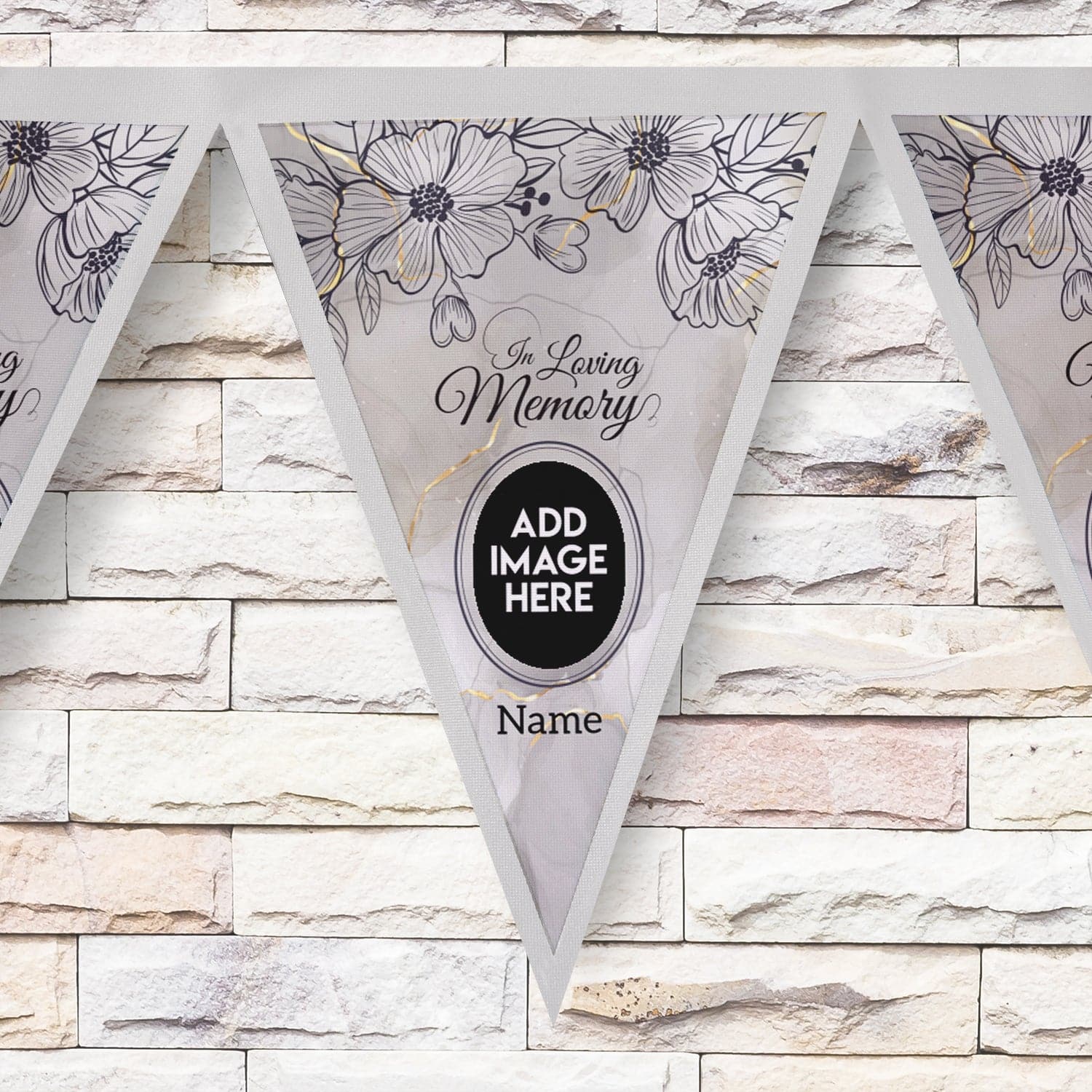 Personalised In Loving Memory - Grey Marble - 3m Fabric Bunting With 15 Individual Triangles