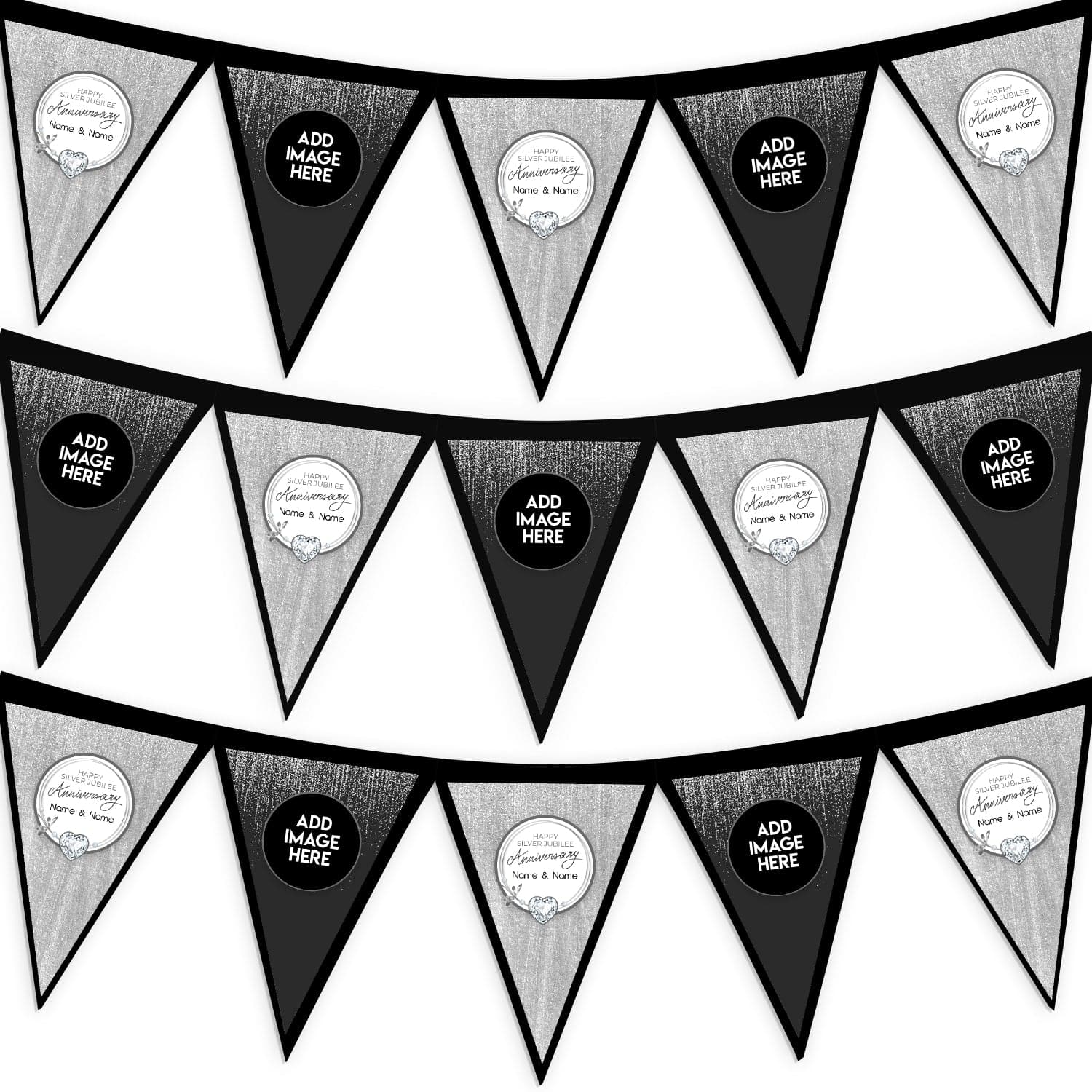 Personalised Silver Anniversary - 3m Fabric Bunting 
