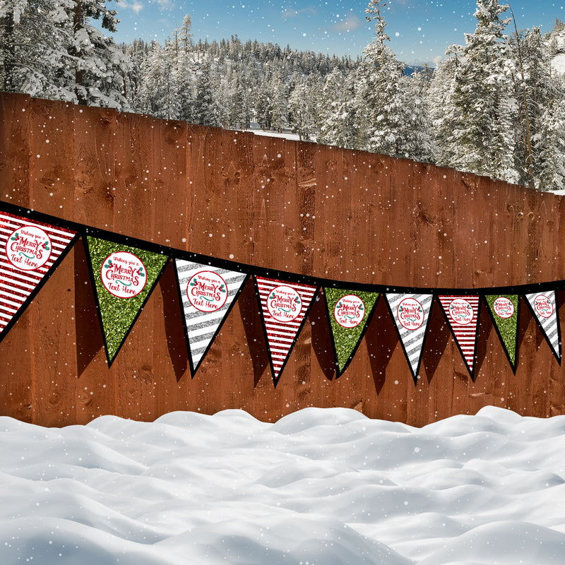 Personalised Christmas - Printed Glitter Pattern - 3m Fabric Bunting 