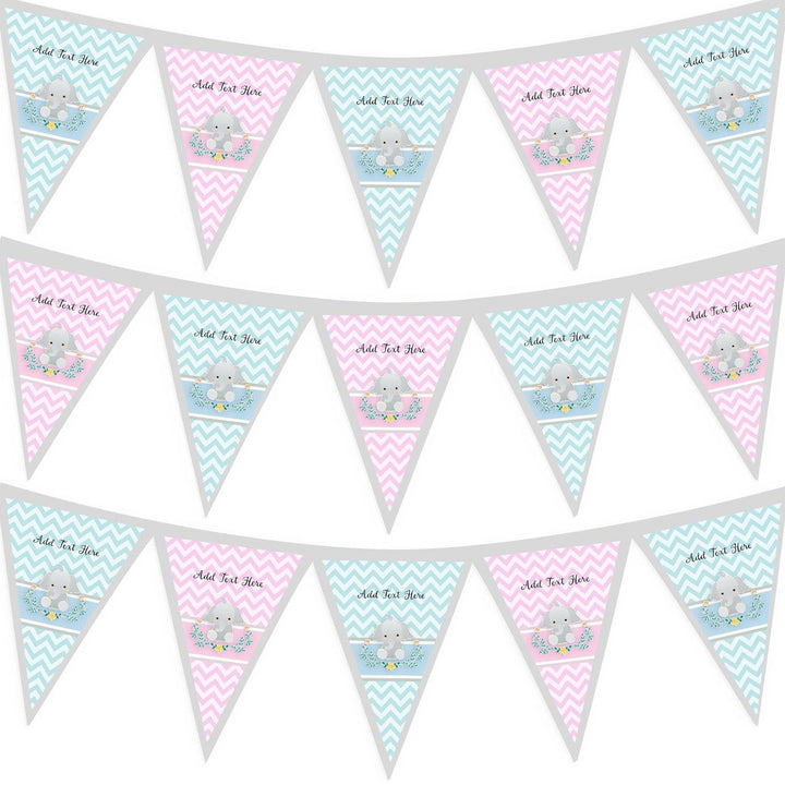 Personalised Pink and Blue Baby Elephant- 3m Fabric Bunting 