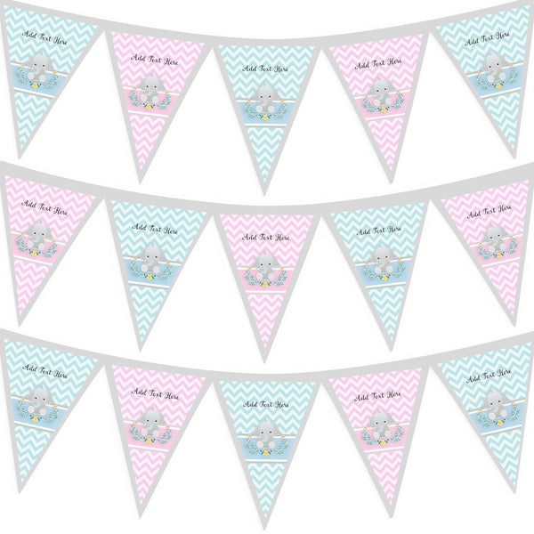 Personalised Pink and Blue Baby Elephant- 3m Fabric Bunting 