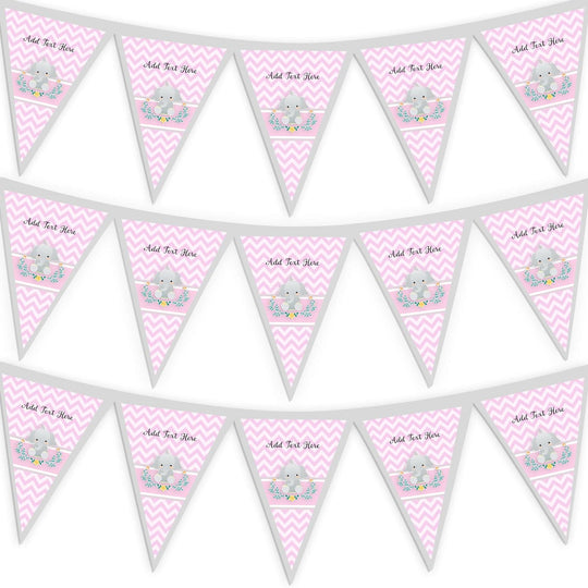 Personalised Pink Baby Elephant- 3m Fabric Bunting With 15 Individual Triangles