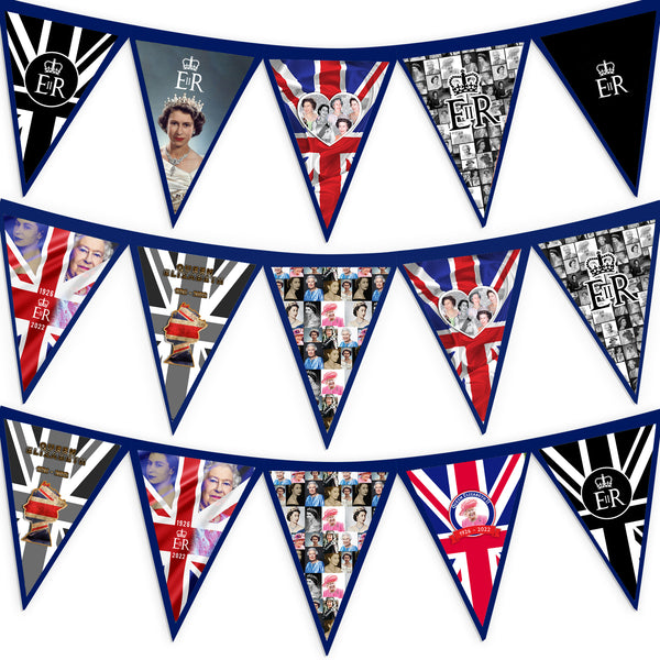 Queens Commemorative - 3m Fabric Bunting With 15 Individual Triangles