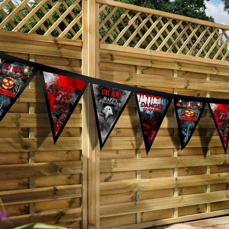 Personalised Halloween Spooky Scene - 3m Fabric Bunting With 15 Individual Triangles