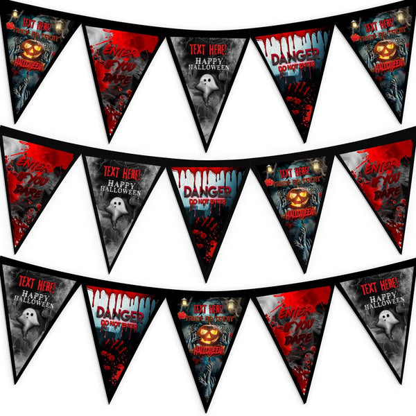 Personalised Halloween Spooky Scene - 3m Fabric Bunting With 15 Individual Triangles