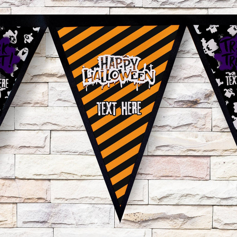 Personalised Halloween Stripe - 3m Fabric Bunting With 15 Individual Triangles