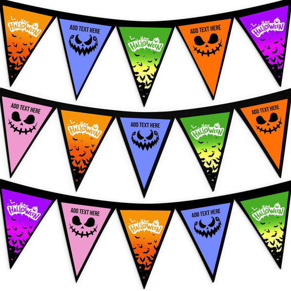 Personalised Halloween Bright - 3m Fabric Bunting With 15 Individual Triangles