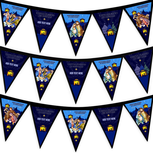 Personalised Christmas Nativity - 3m Fabric Bunting With 15 Individual Triangles