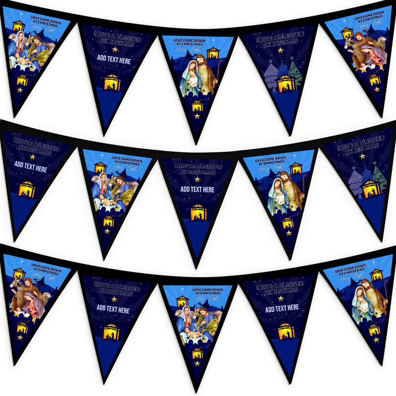 Personalised Christmas Nativity - 3m Fabric Bunting With 15 Individual Triangles
