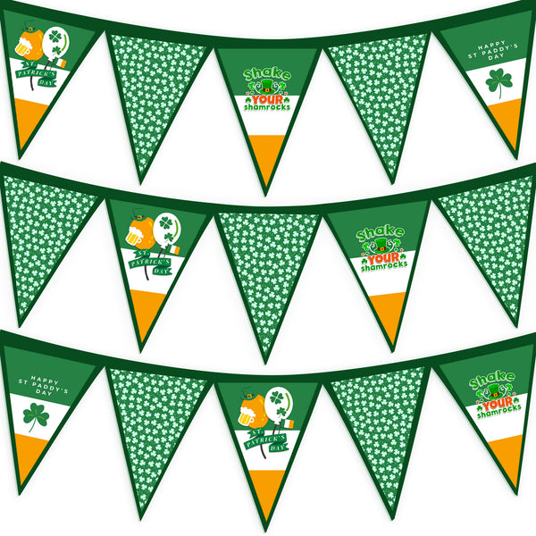 St Patrick's Day - Celebration - Paddy's Day - 3m Fabric Bunting With 15 Individual Triangles