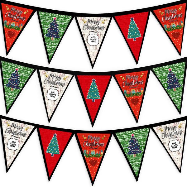 Personalised Christmas Patterns - 3m Fabric Bunting With 15 Individual Triangles