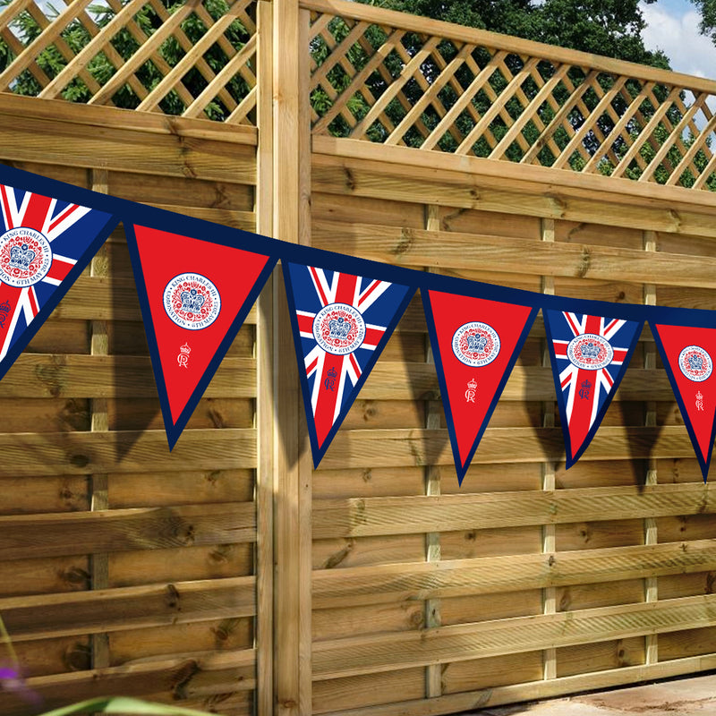 King Charles Coronation  - Official Royal Badge - 3m Fabric Bunting With 15 Individual Triangles