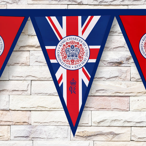 King Charles Coronation  - Official Royal Badge - 3m Fabric Bunting With 15 Individual Triangles