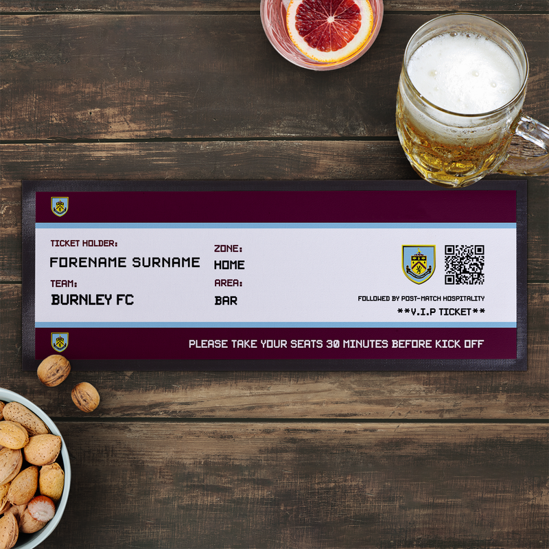 Burnley FC - Football Ticket Bar Personalised Bar Runner - Officially Licenced