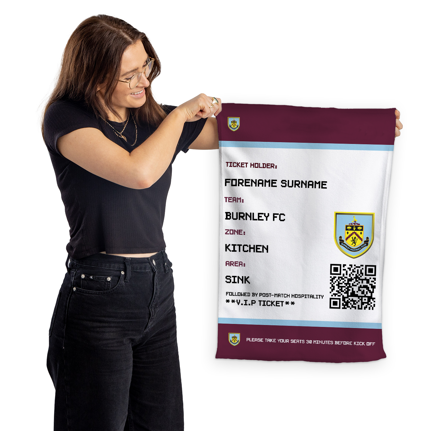 Burnley FC - Ticket Personalised Tea Towel - Officially Licenced