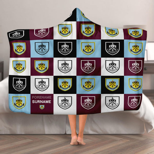 Burnley FC - Chequered Adult Hooded Fleece Blanket - Officially Licenced