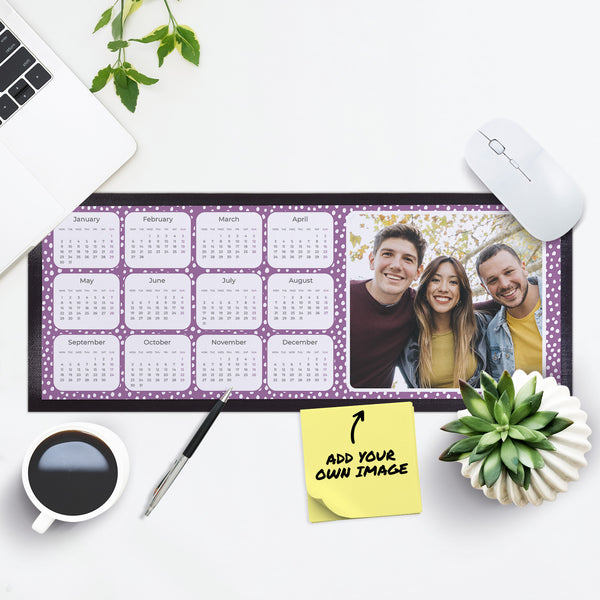 Purple Polka Dot 2023 Calendar Desk Matt - Add Photo or Logo